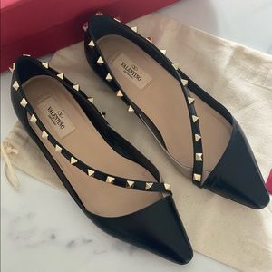 SOLD Valentino D’orsay Rockstud Flats Black Poudre Size 38 Worn 1x EUC